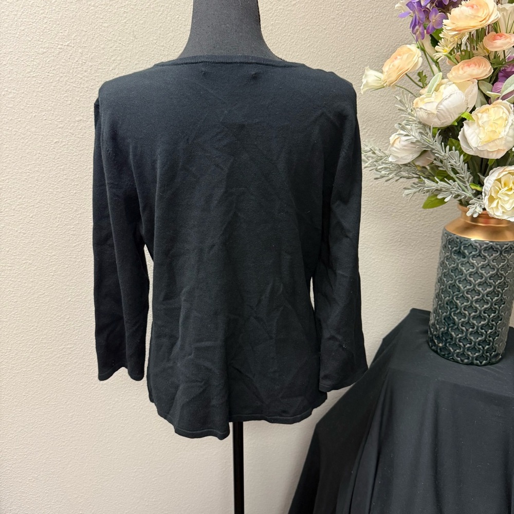 Cable & Gauge Black Scoop Neck Grommet Trim Top L 3/4 Sleeve Stretch Knit - Picture 4 of 8